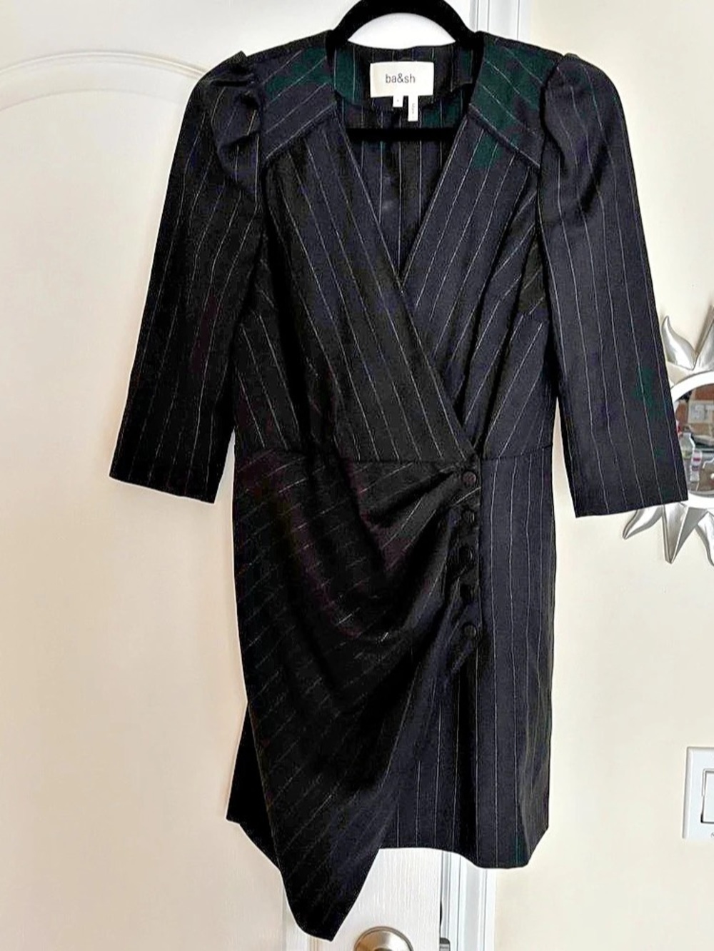 ba&sh Robe Bliss Pinstripe Mini Dress Black Size Medium NWT